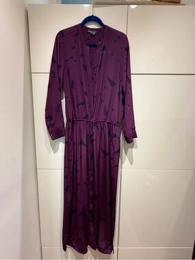 Vince Plum Silk Maxi Dress with Navy Geometric Print